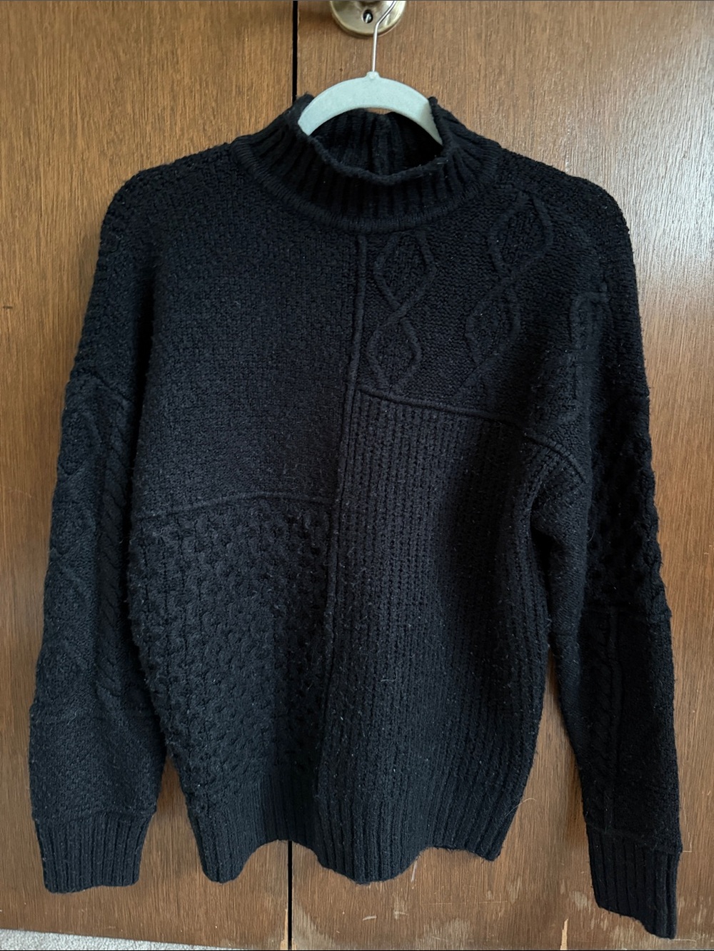 American Eagle Outfitters Black Cable-Knit Turtleneck Sweater